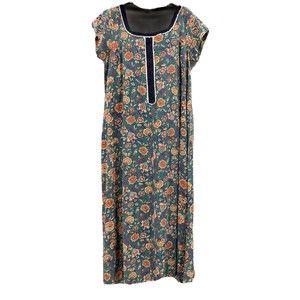 Vintage 1970s Maxi Floral Mumu House Dress Womens 1X Short Sleeve Boho Hippie